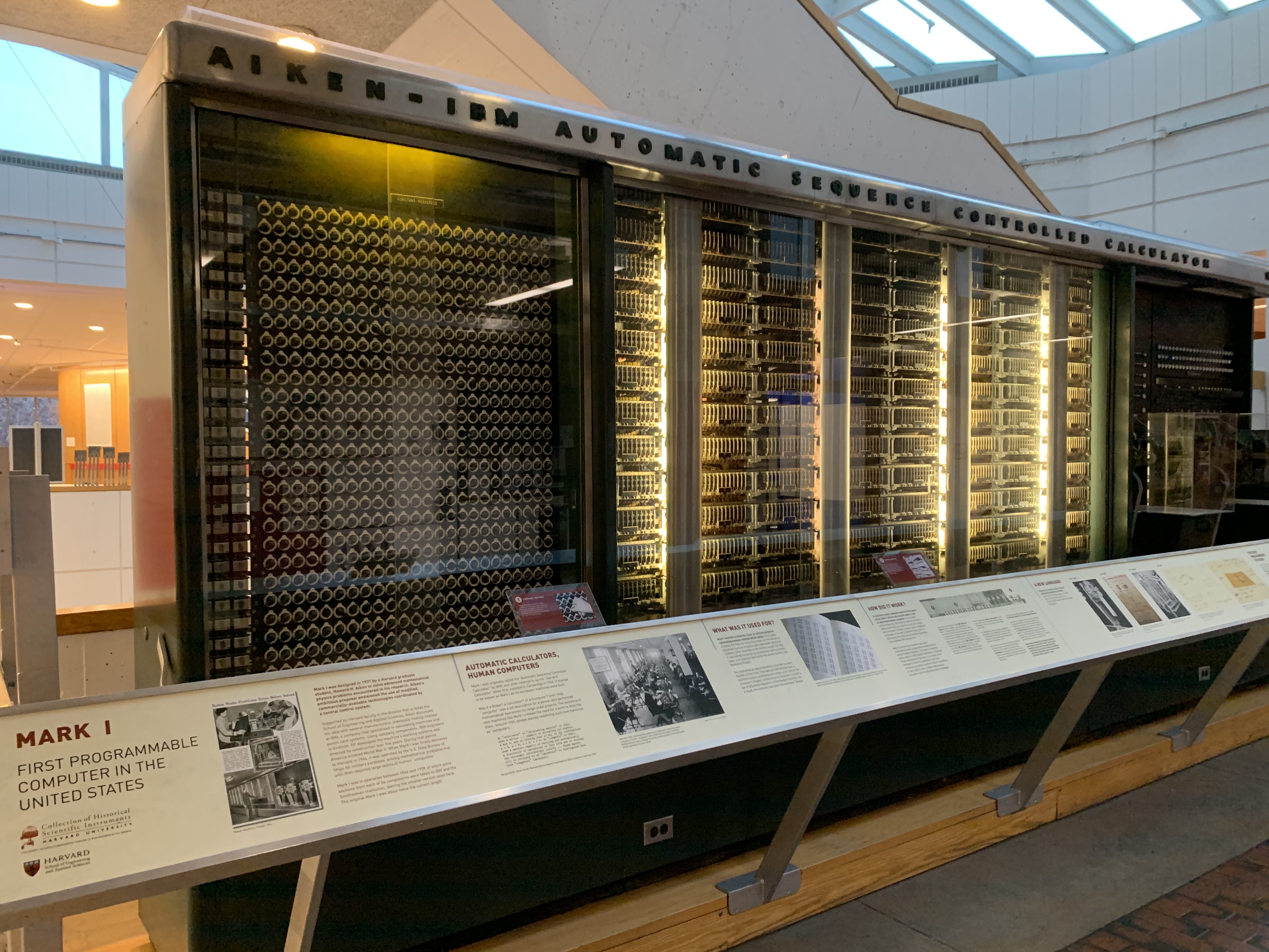Harvard Mark I electromechanical computer on display at Harvard Science Center, January 2020.